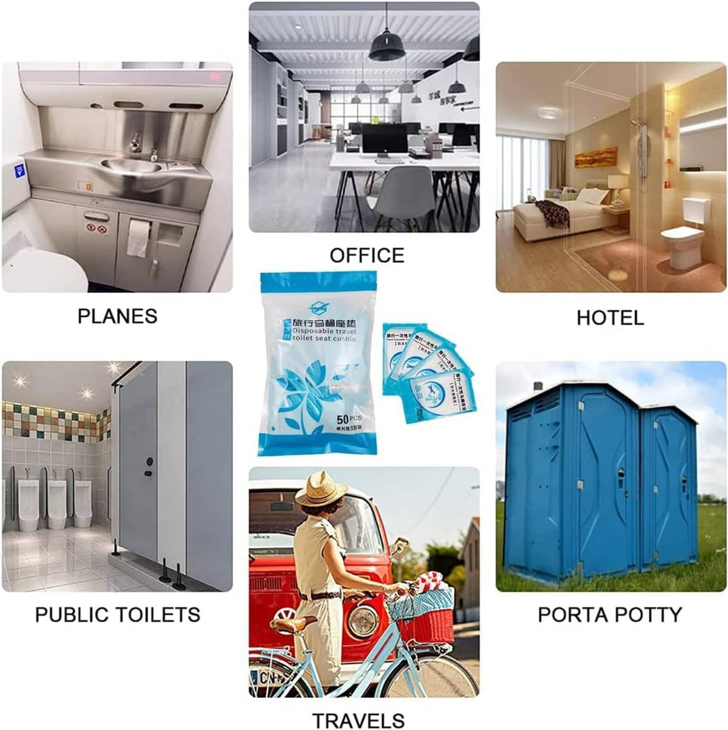 Disposable toilet seat covers for travel, planes, hotels, and public restrooms