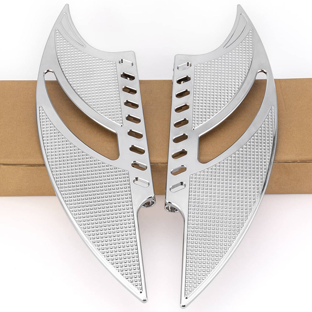 Pair of silver CNC motorcycle footboard floorboards with textured diamond surface and bracket
