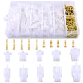 White plastic wire connector housings with gold crimp terminals, assorted pack