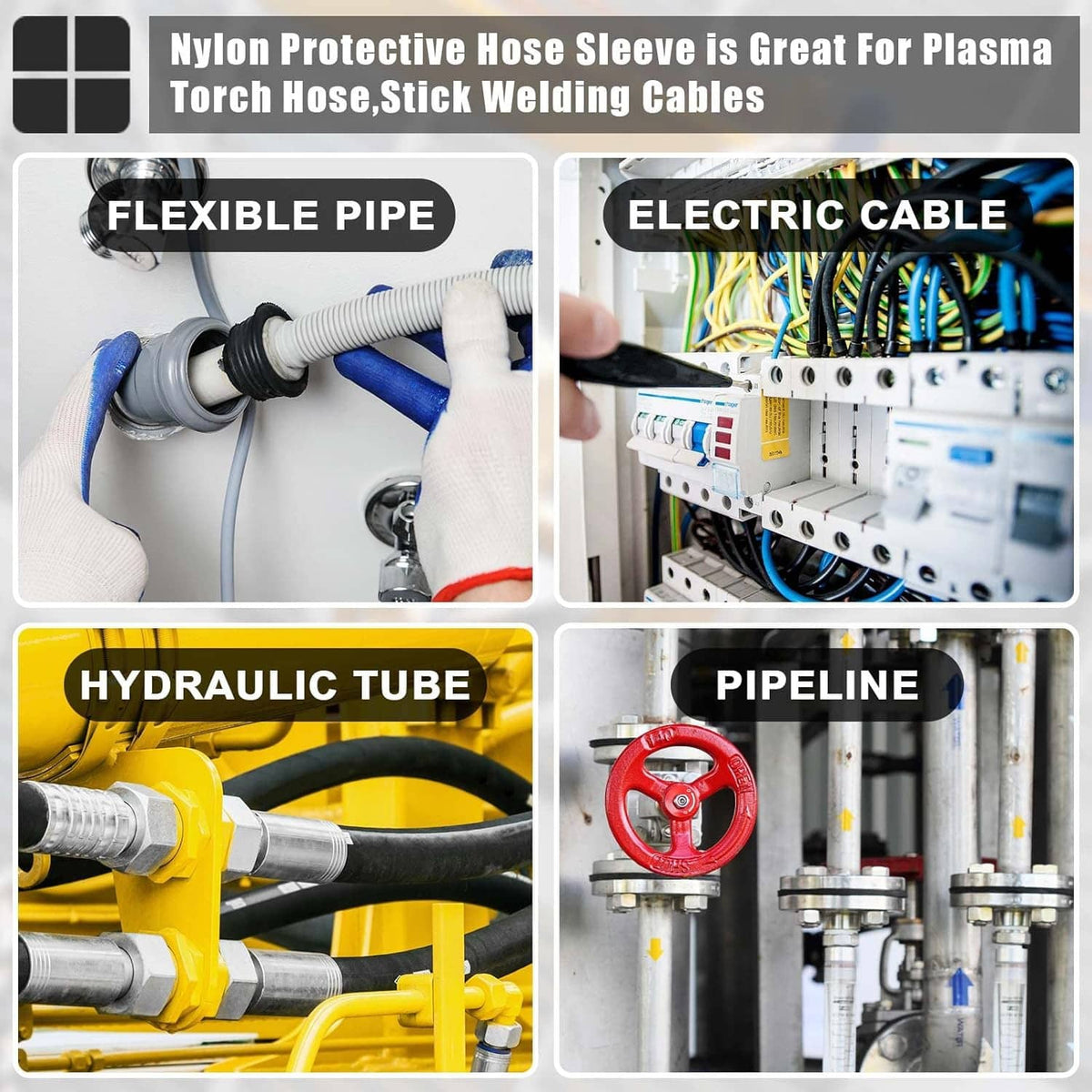 Black nylon protective hose sleeve pieces in roll form and straight length