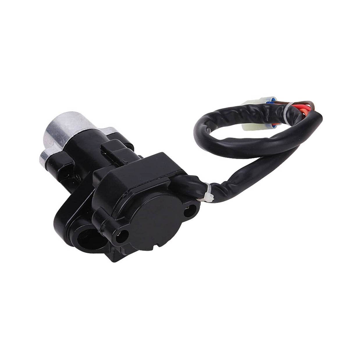 Ignition switch fuel tank lock with wired cylinder and black connector
