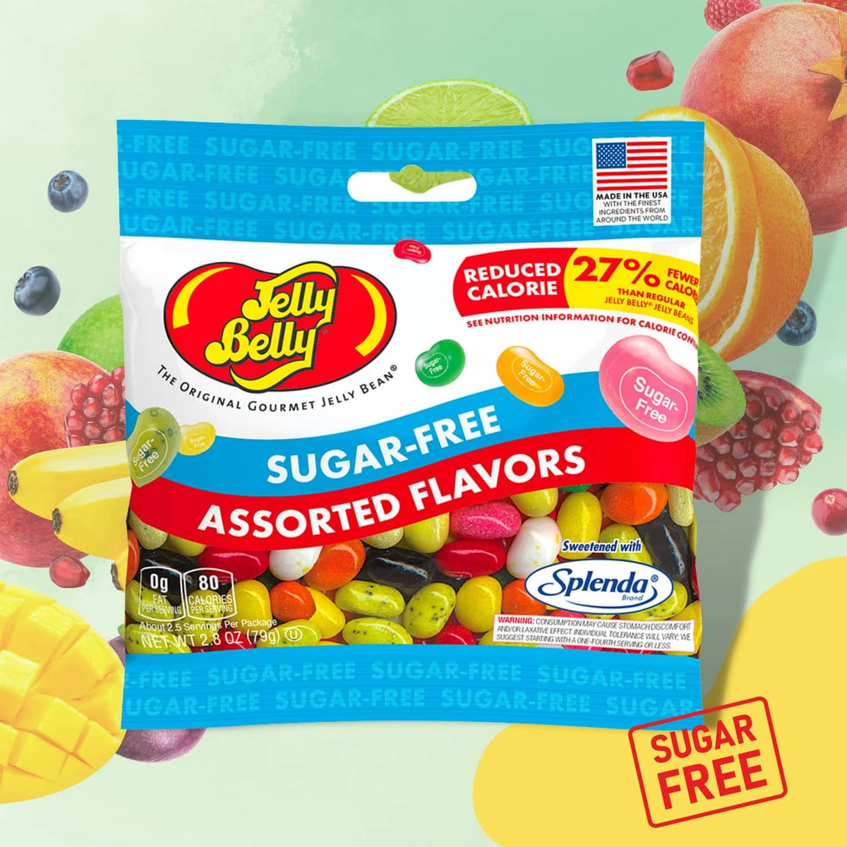 Sweetzo sugar-free jelly beans pouch, assorted flavors mix, Jelly Belly logo