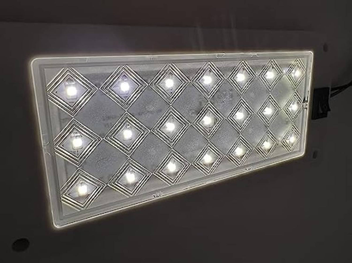 Lit rectangular LED interior light with diamond lens pattern and bright white LEDs