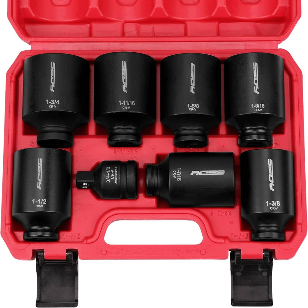 1/2-inch drive impact socket set, 8-piece with sockets in a red carrying case