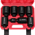 1/2-inch drive impact socket set, 8-piece with sockets in a red carrying case
