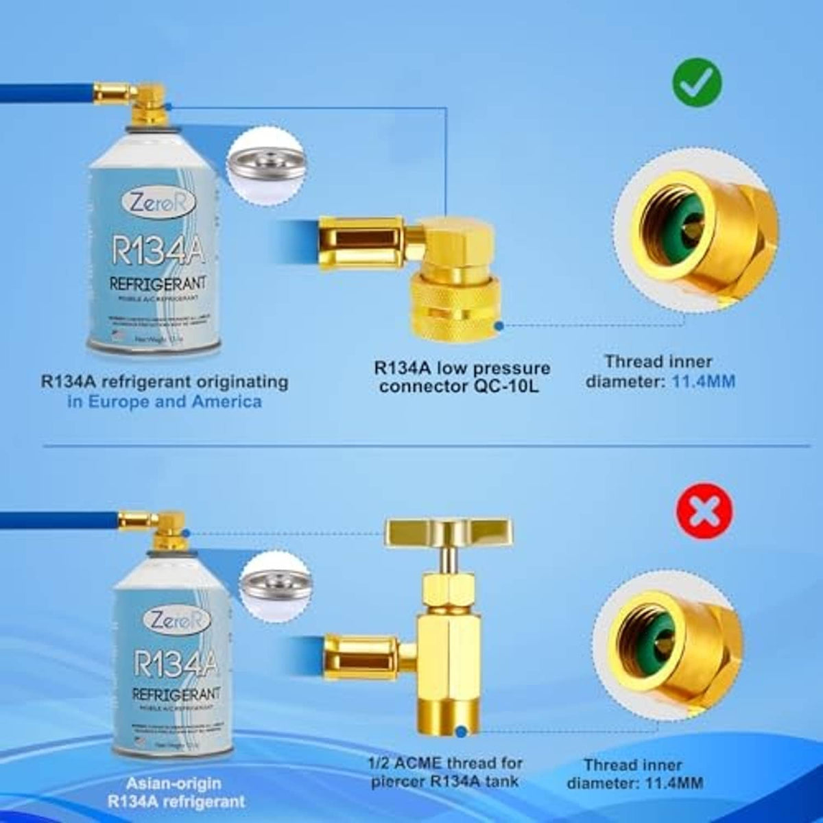 R134A charge hose kit with pressure gauge and brass connectors (diagram view)