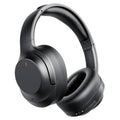 Black over-ear wireless noise cancelling headphones, side view with padded ear cups
