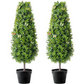 Artificial boxwood topiary trees, bright green foliage in black square pots (2-pack)