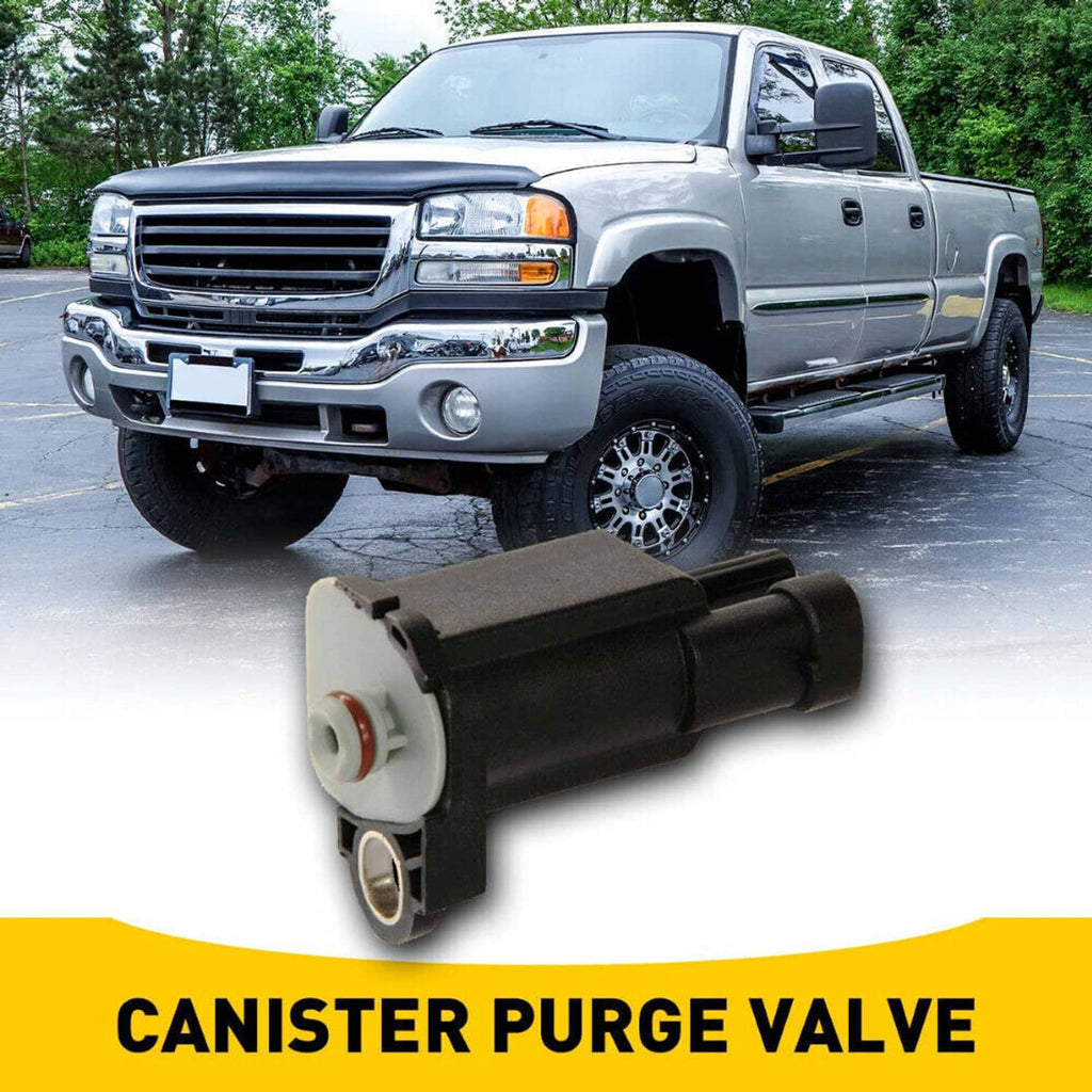 EVAP vapor canister purge solenoid valve with black housing and metal connector ports