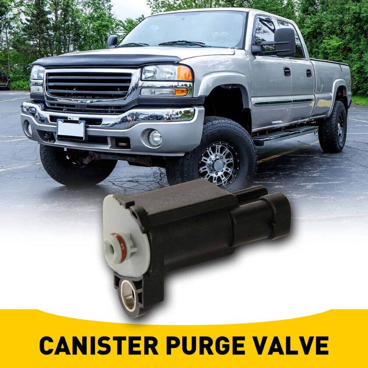 EVAP vapor canister purge solenoid valve with black housing and metal connector ports
