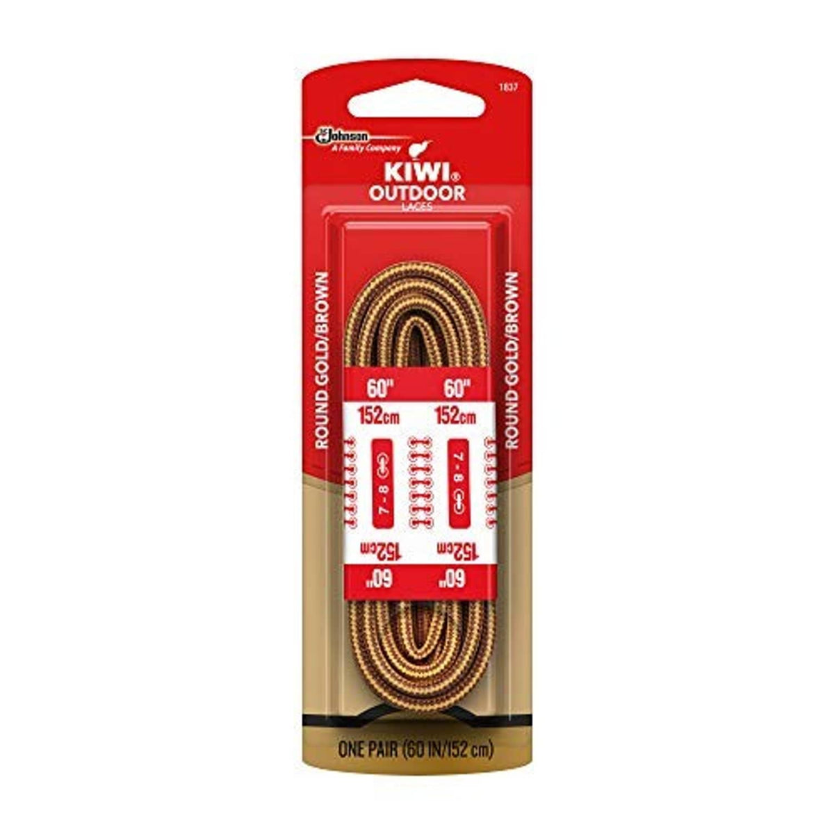 Kiwi Outdoor round shoelaces, 60 in, gold and brown, one pair