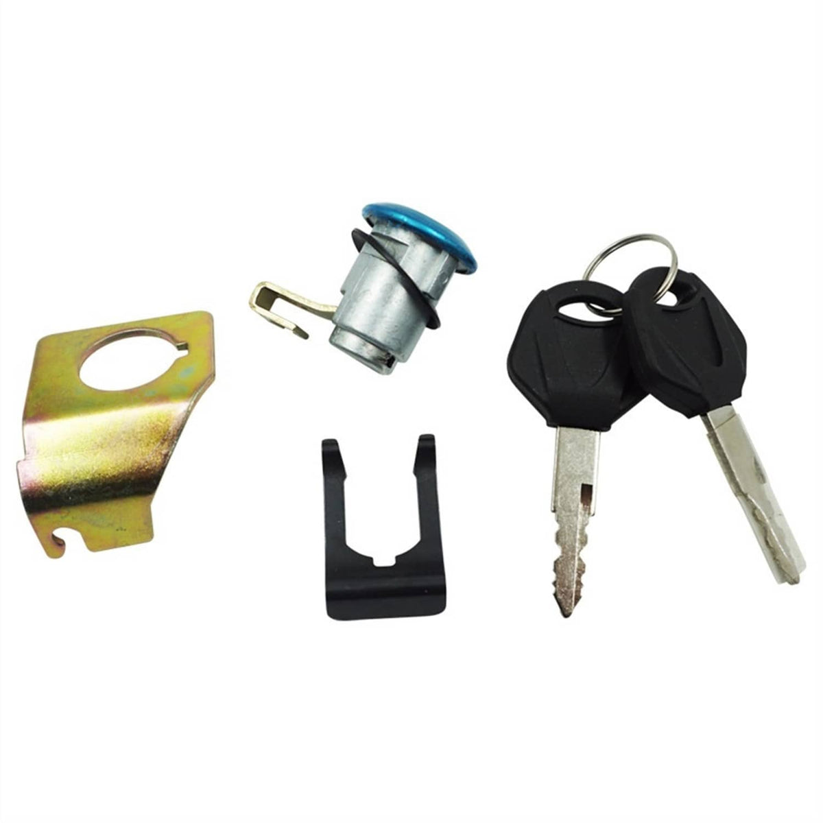 Fuel cap lock keys set with metal bracket, ignition cylinder and plastic clips