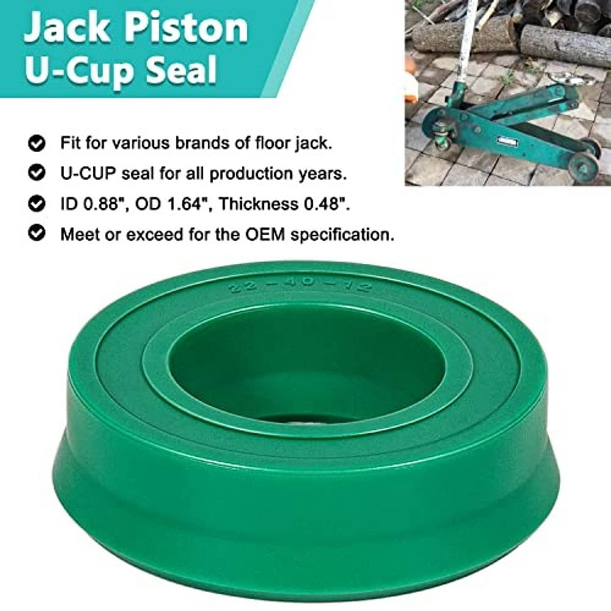 Green hydraulic jack U-cup seal with large center opening, rubber replacement