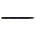 Black soft plastic stick worm with blue flecks, tapered body and ribbed texture