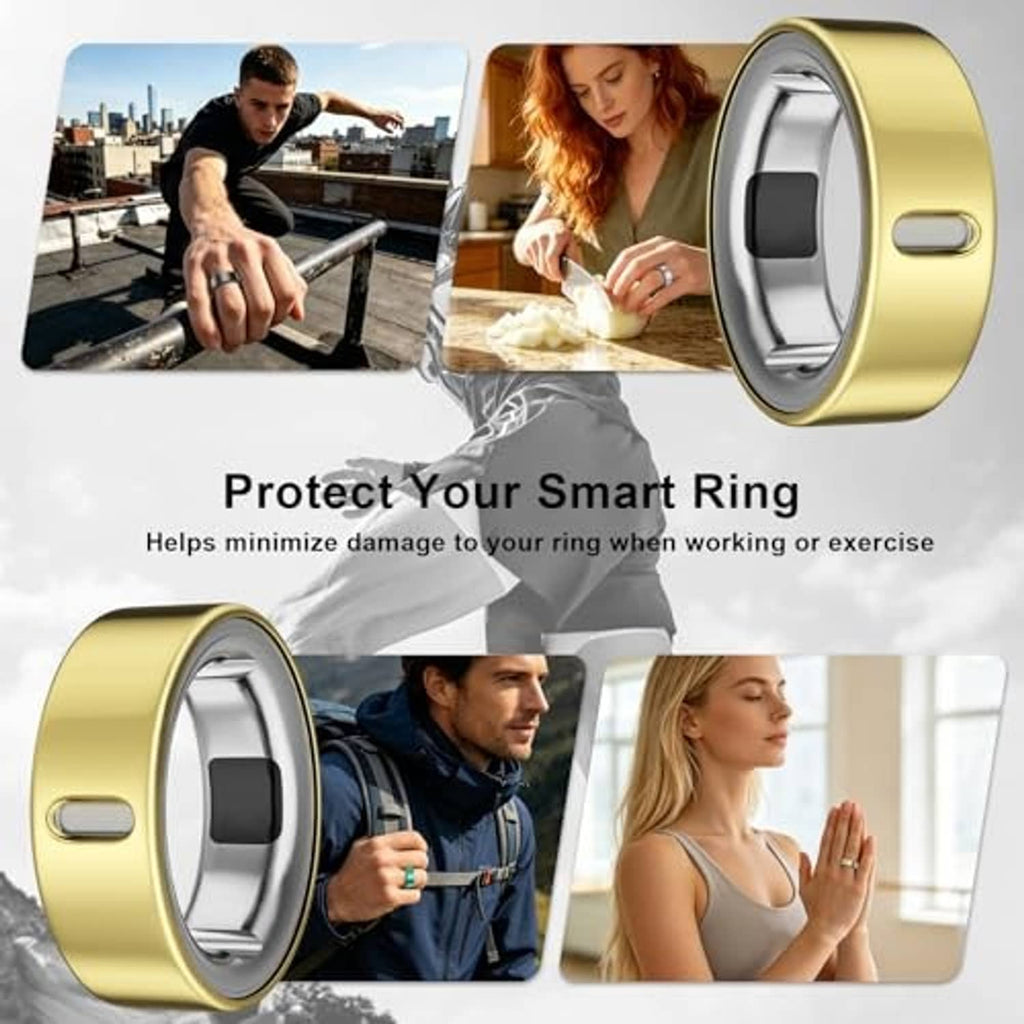Gold TPU ring cover for smart ring with sensor window and side cutout