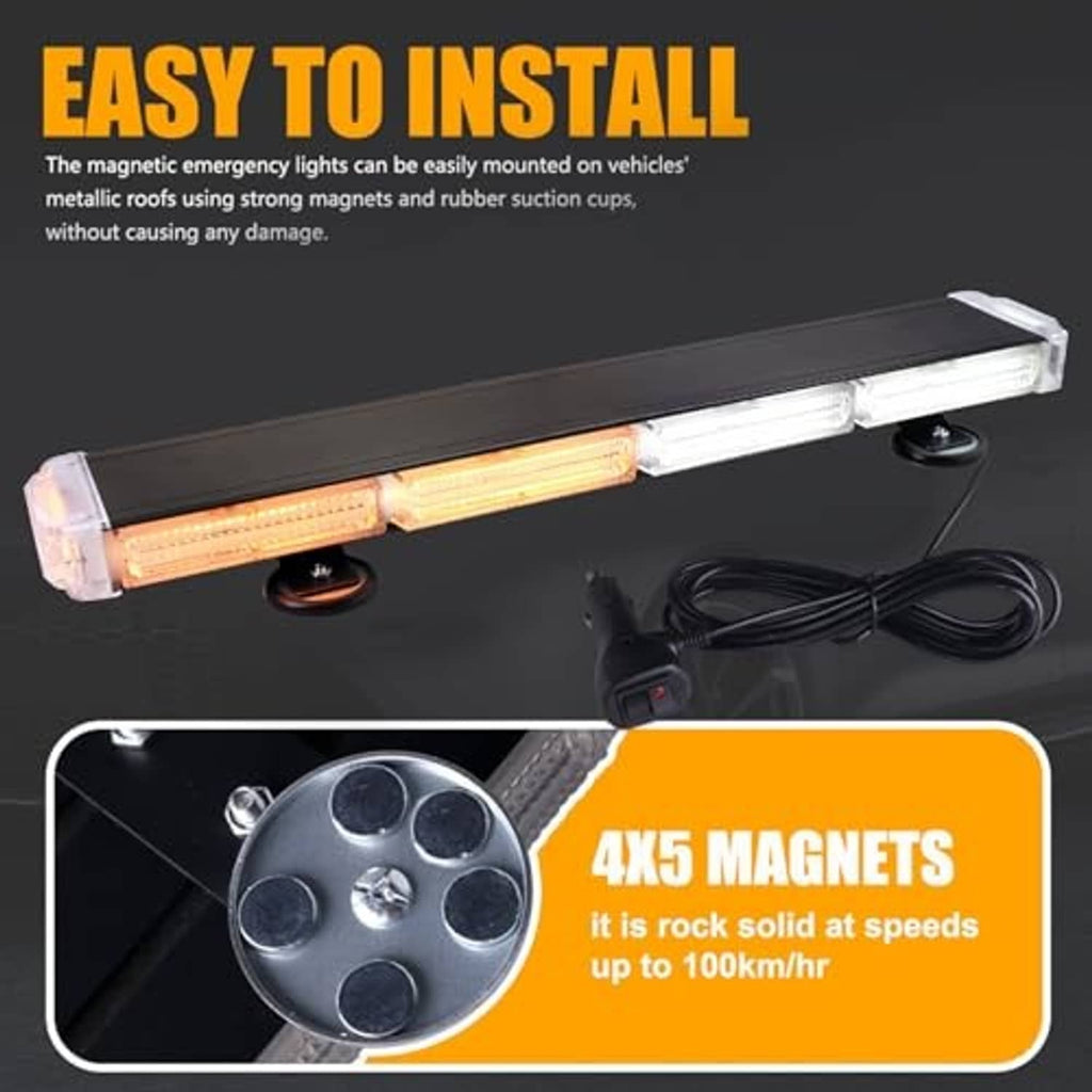 Magnetic rooftop emergency LED strobe light bar with 4 magnets and power cord, amber LED