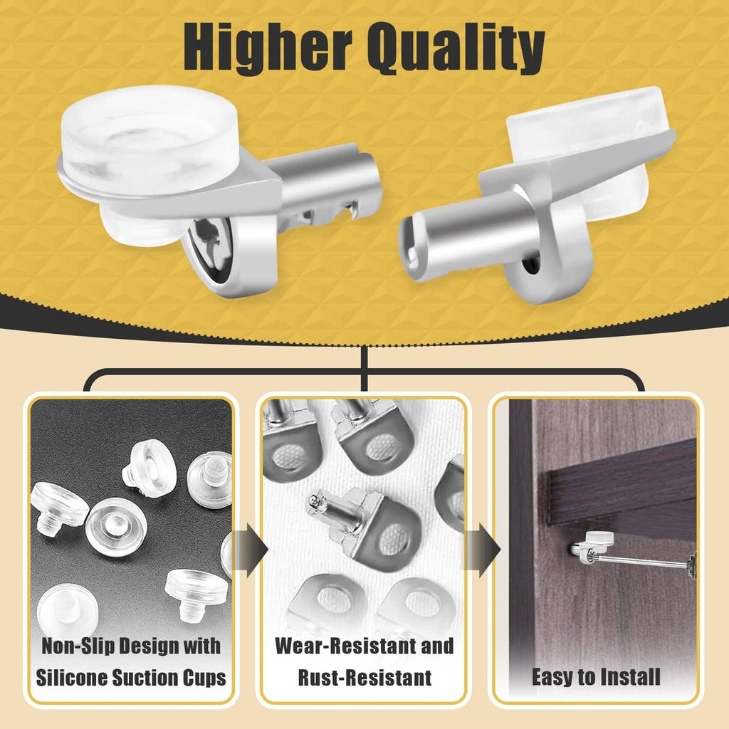 Metal shelf pegs with white silicone suction cups, rust-resistant hardware (pair shown)
