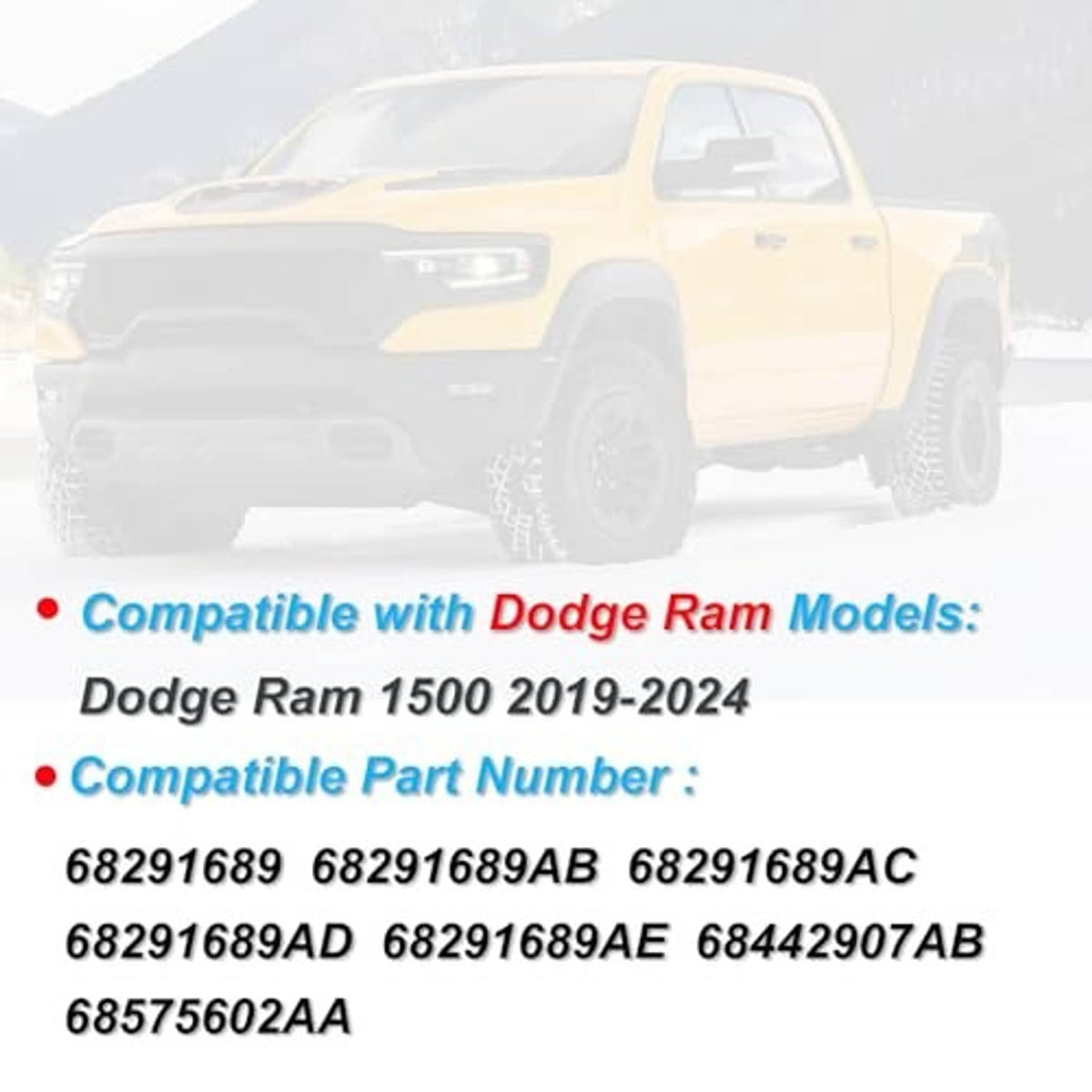 Compatibility card showing Dodge Ram 1500 2019-2024 and part number list