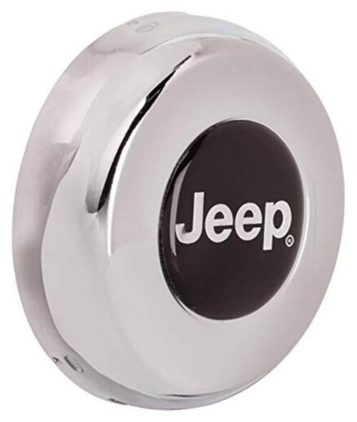 White steering wheel center cap with Jeep logo and black inner ring