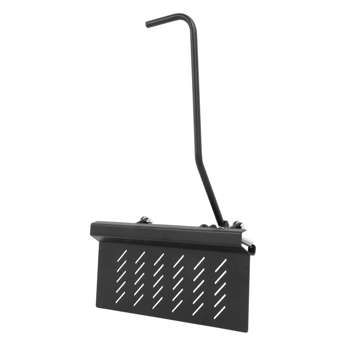 Black chute blocker shield with handle and mounting clips at the top edge