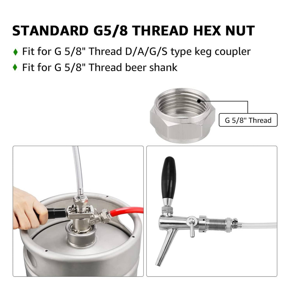Stainless G5/8 thread keg coupler hex nut with clamp for beer line