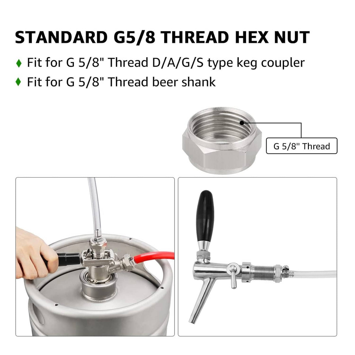 Stainless G5/8 thread keg coupler hex nut with clamp for beer line