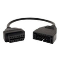 OBD1 to OBD2 adapter cable with 12-pin to 16-pin connectors, black leads