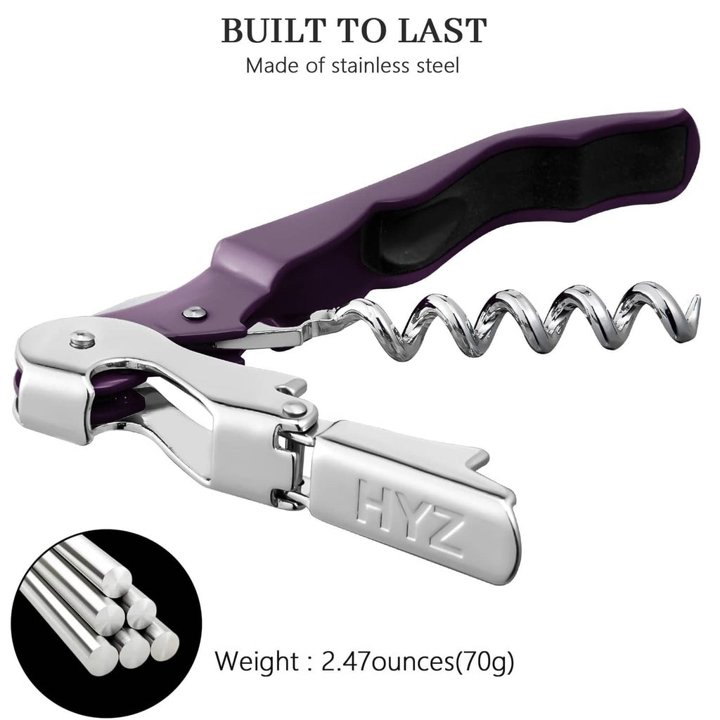 Plum and silver stainless steel corkscrew key with wire spiral, compact form