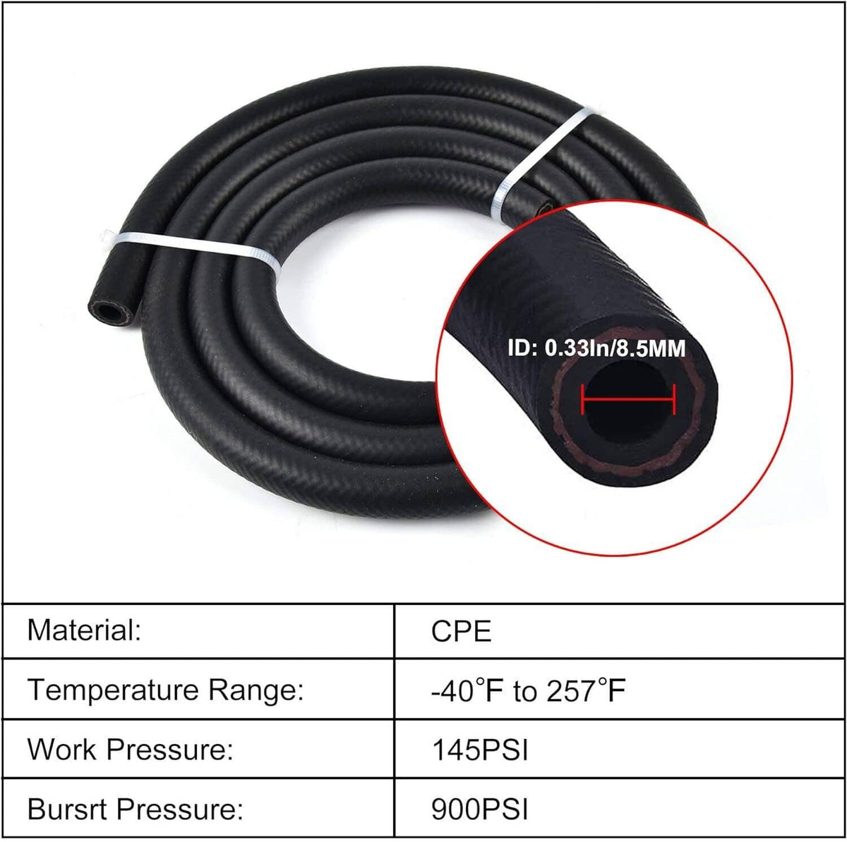 Black transmission hose with ID 8.5mm (inner diameter) specification