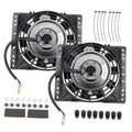 Universal 12V electric radiator cooling fan set with two black slim pull fans and wiring