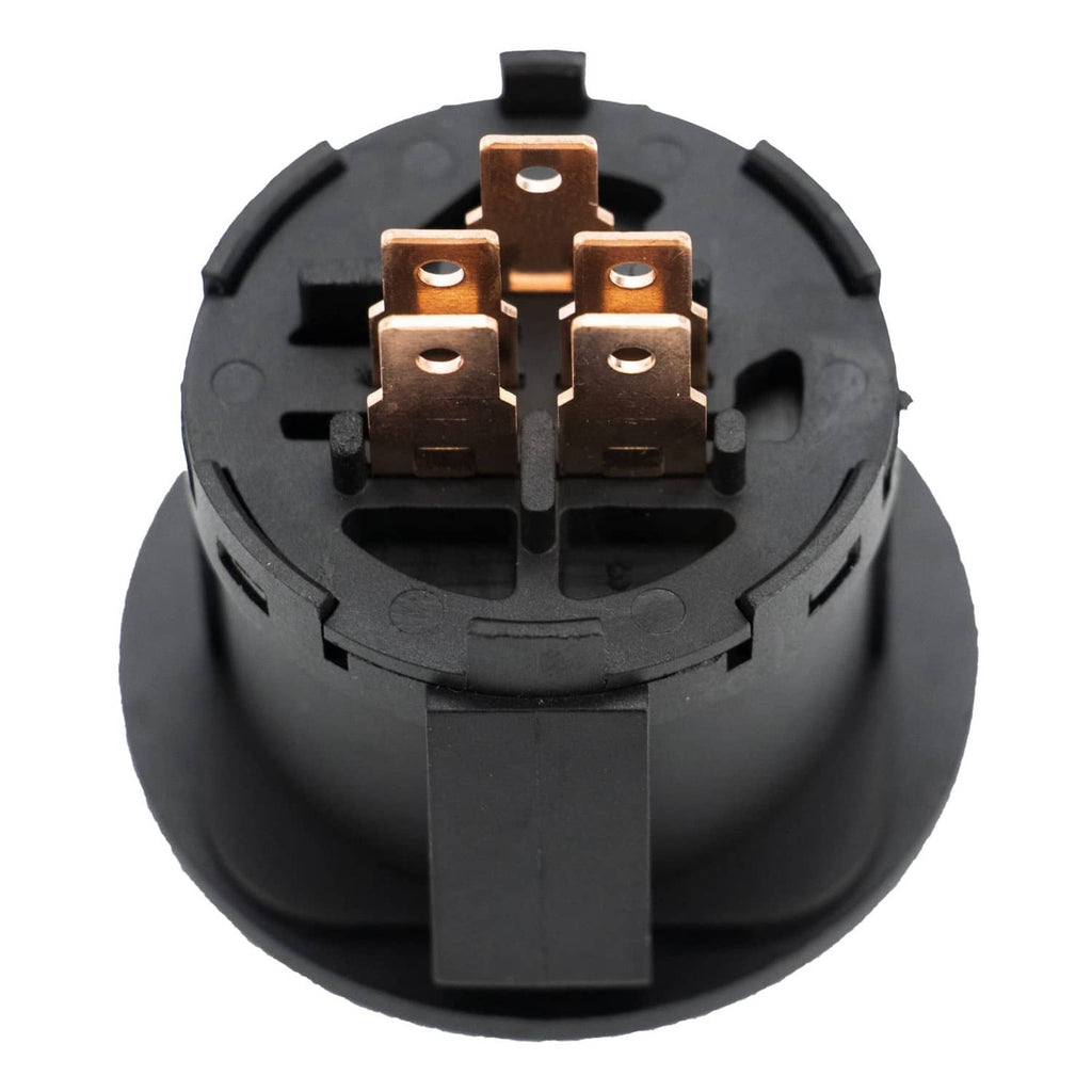 Ignition switch housing with copper terminals exposed on black base, 5-pin style