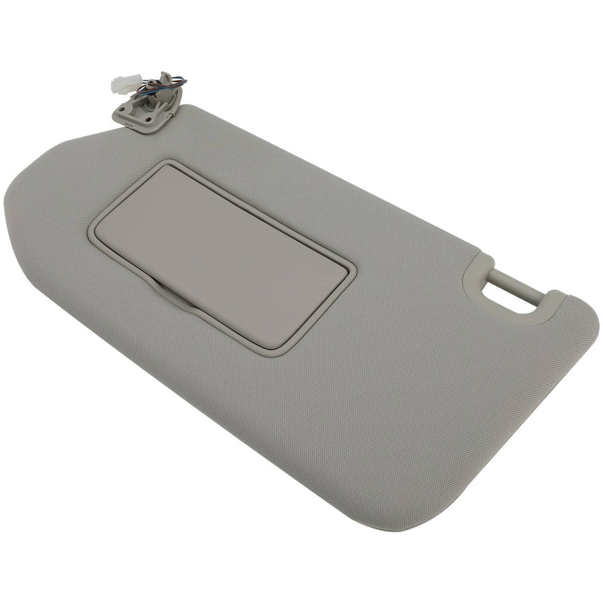 Gray left driver sun visor with vanity mirror cover and clip mount