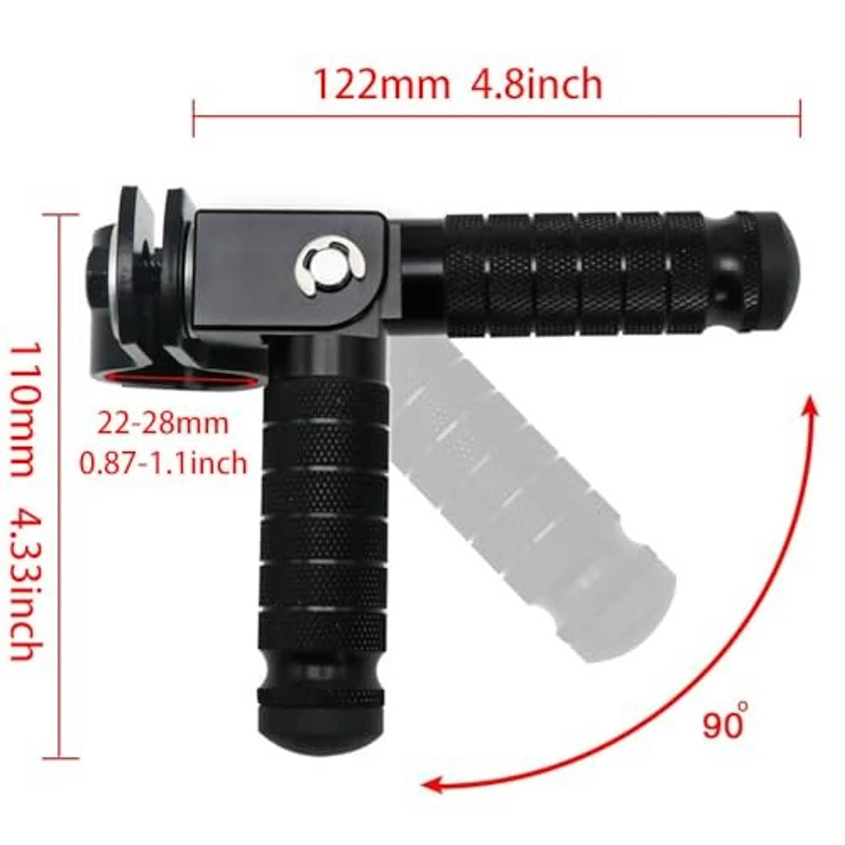 Foldable foot pedal with black textured grip and adjustable clamp for mounting