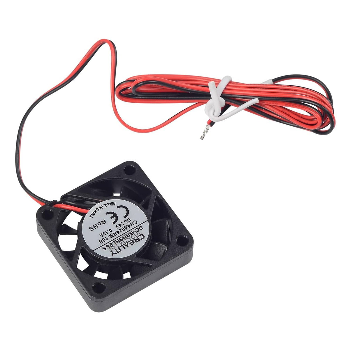 40x40x10mm DC 24V cooling fan with black square frame, red/black leads, and connector