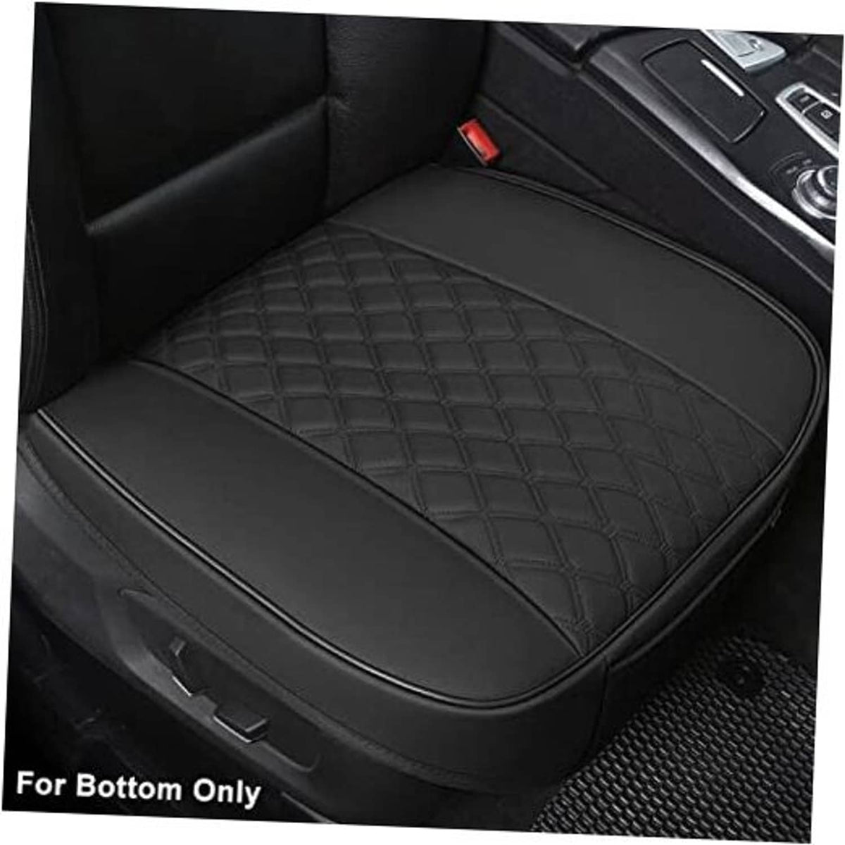 Black quilted car seat bottom protector with contoured padded surface