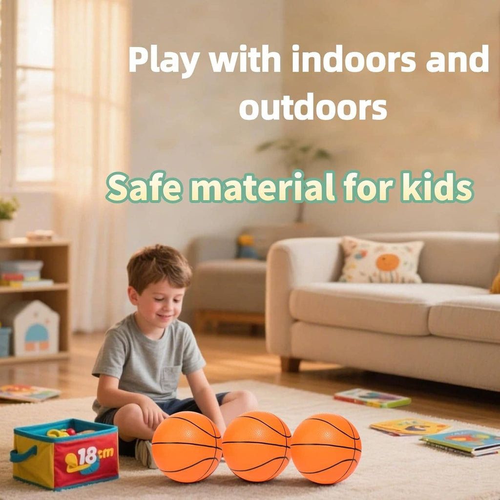 Three orange mini basketballs on carpet during play indoors and outdoors