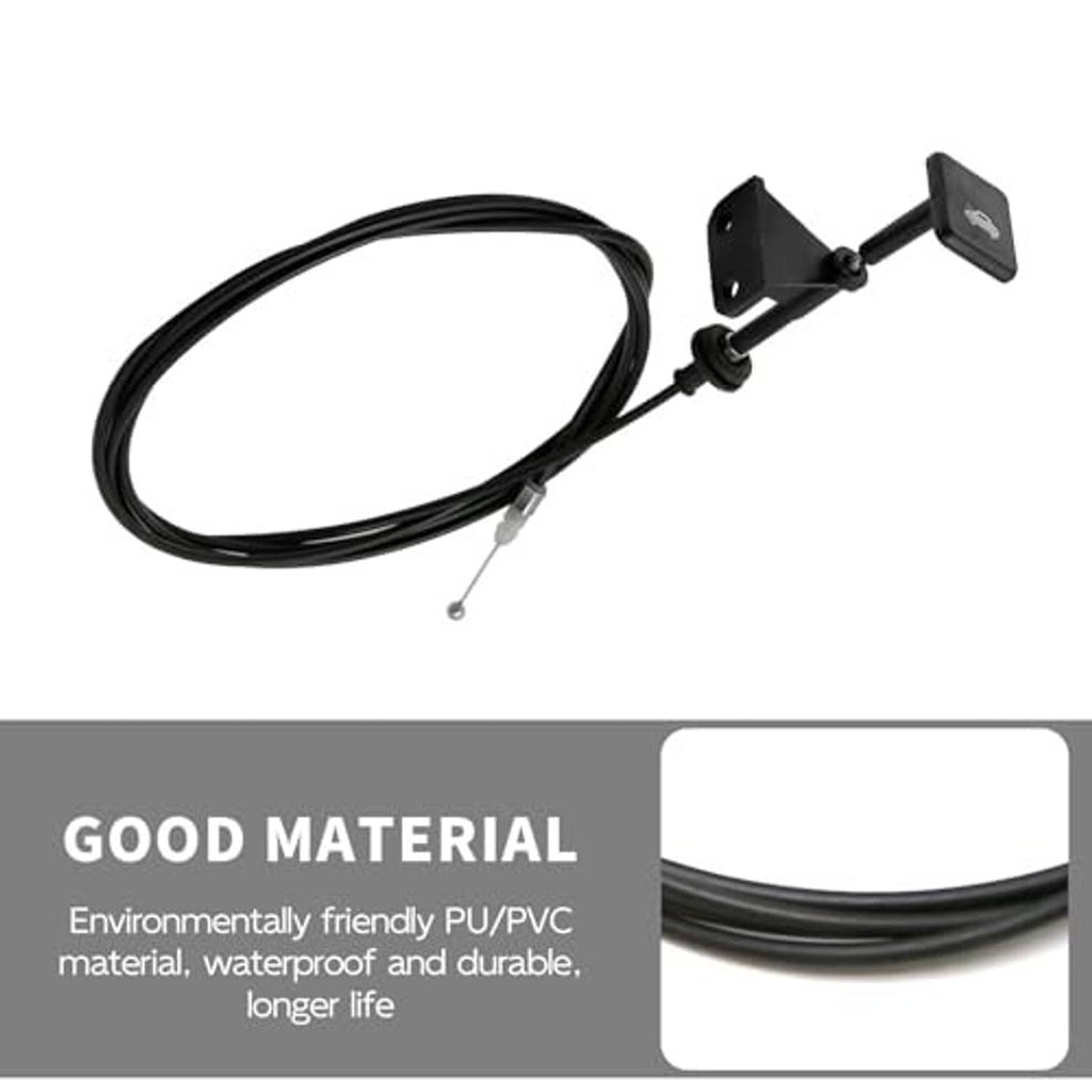 Front hood latch release wire cable with black plates, rubber boots, and cable end