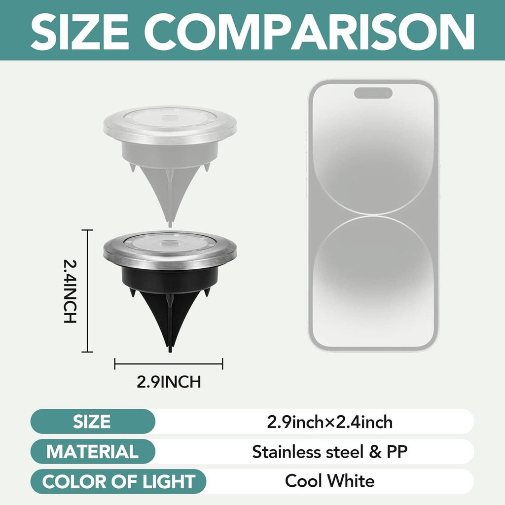 Mini solar ground light size comparison, 2.9-inch disk, cool white light