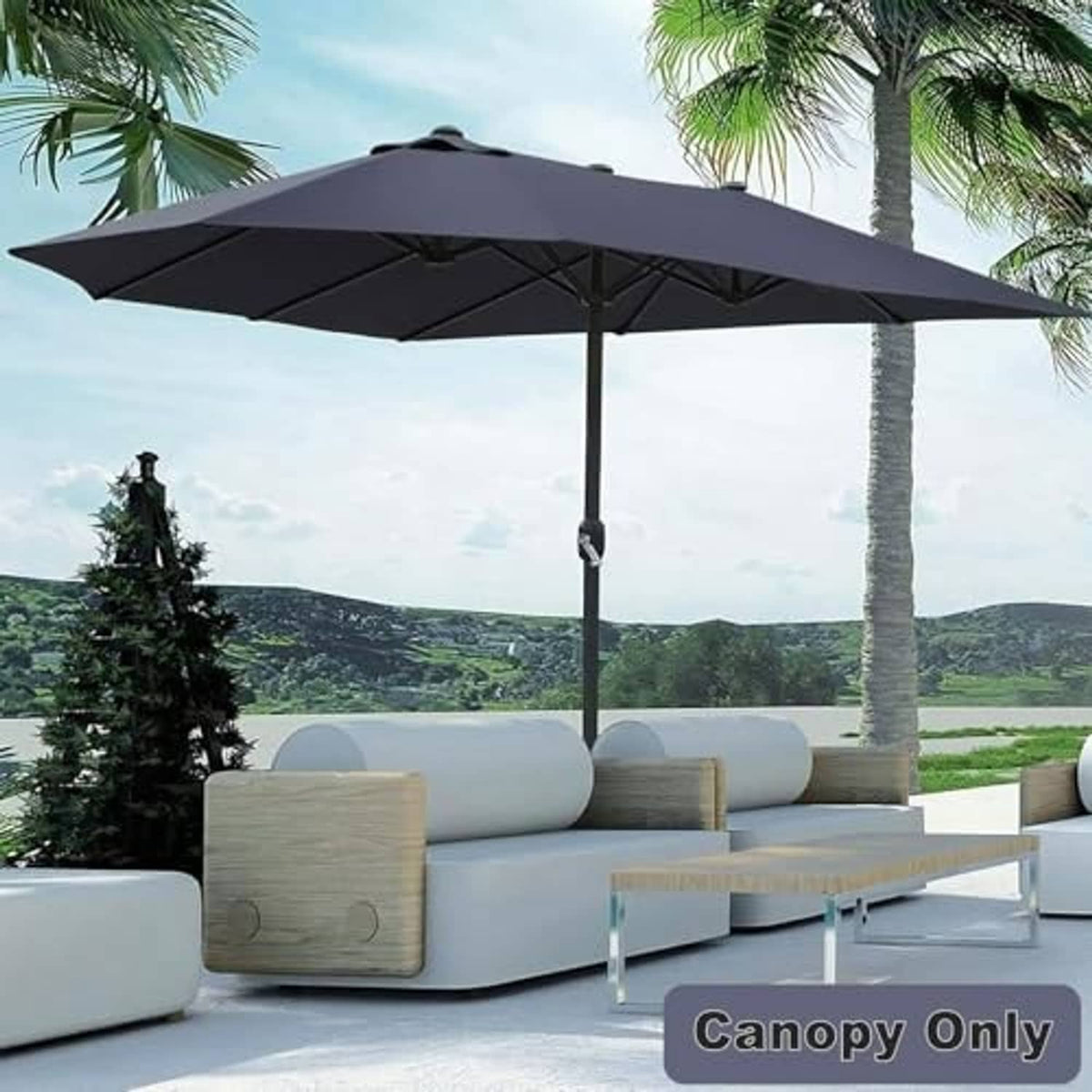 Patio umbrella replacement canopy with 12 ribs on a central support pole