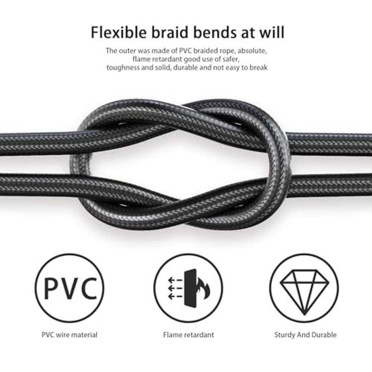 Black braided PVC PWM fan splitter cable, flexible and bendable