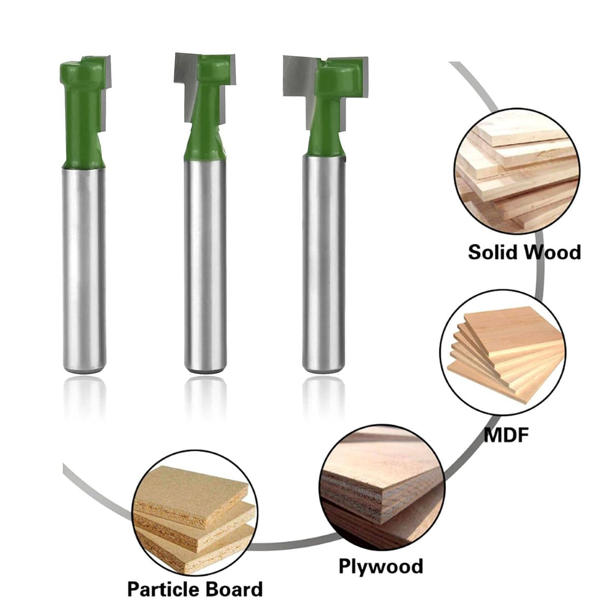 Keyhole router bit set for solid wood, MDF, plywood, and particle board
