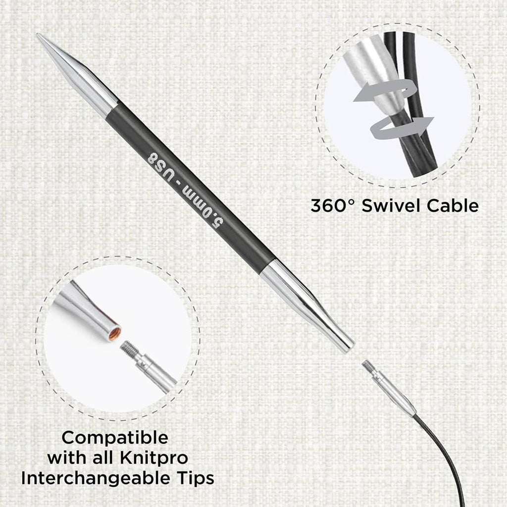 Black nylon-coated stainless steel cable with 360° swivel joint and silver tips