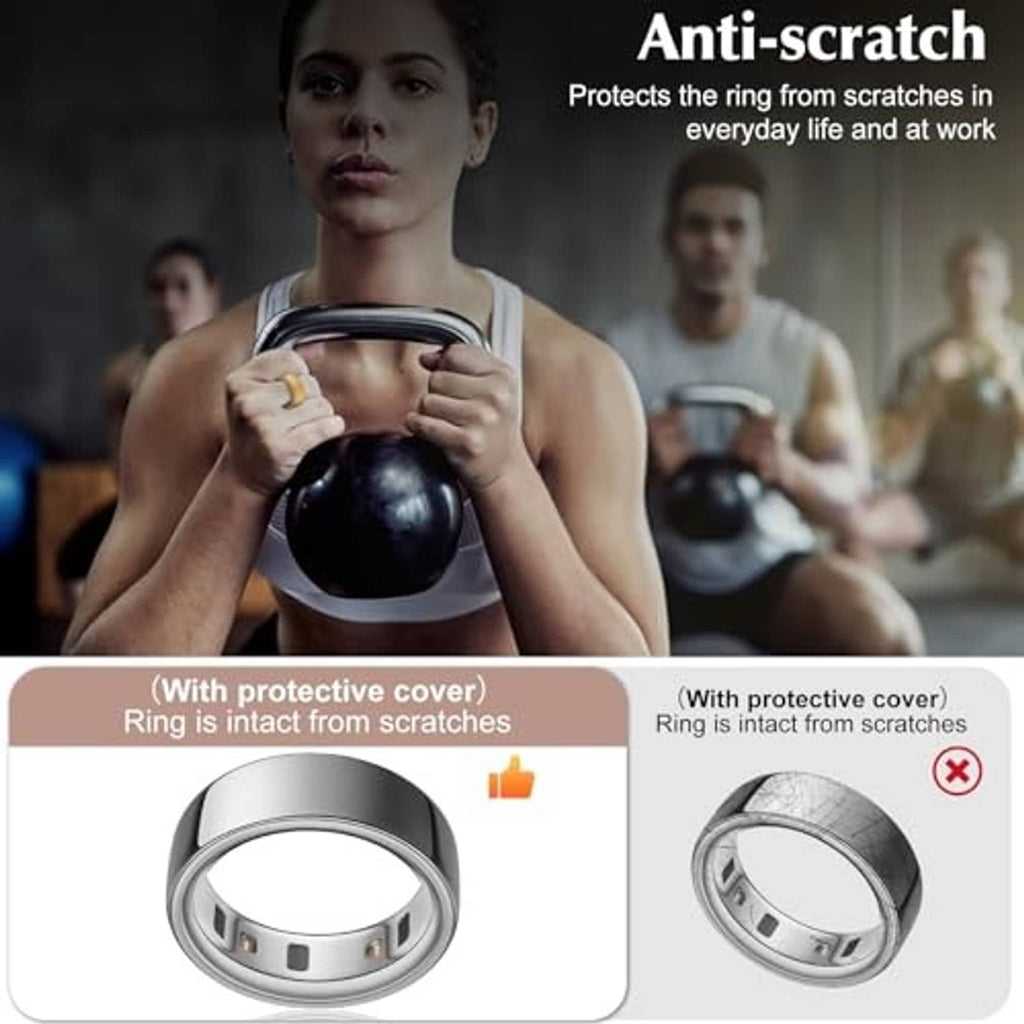 Silver smart ring protective silicone cover sleeve shown for scratch protection