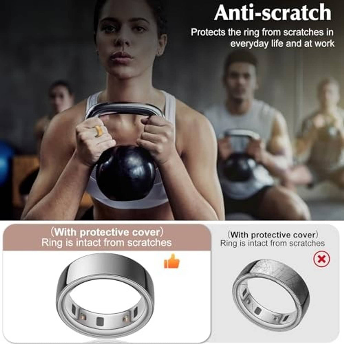 Silver smart ring protective silicone cover sleeve shown for scratch protection