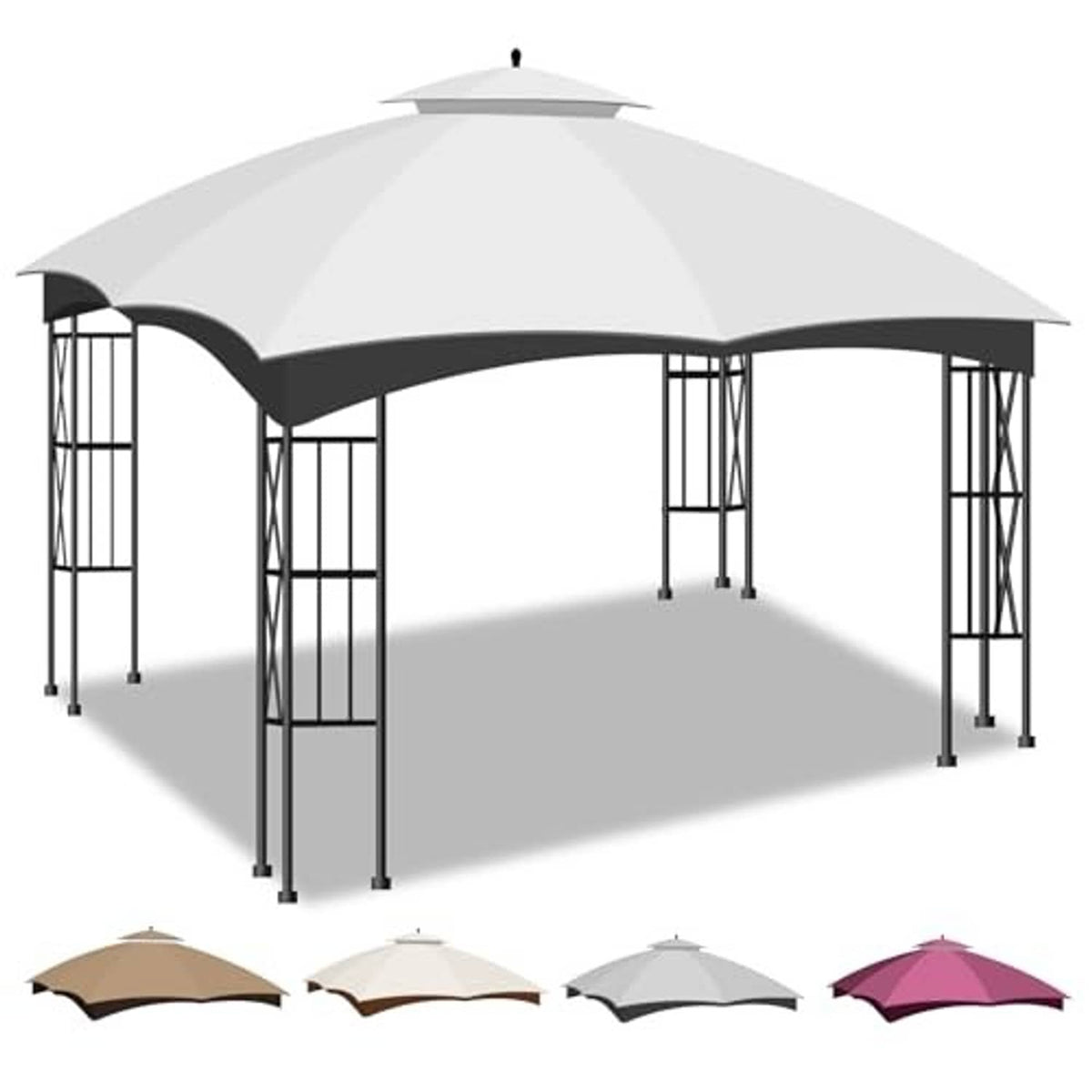 Light grey double-tier gazebo replacement canopy with sloped roof and metal frame posts
