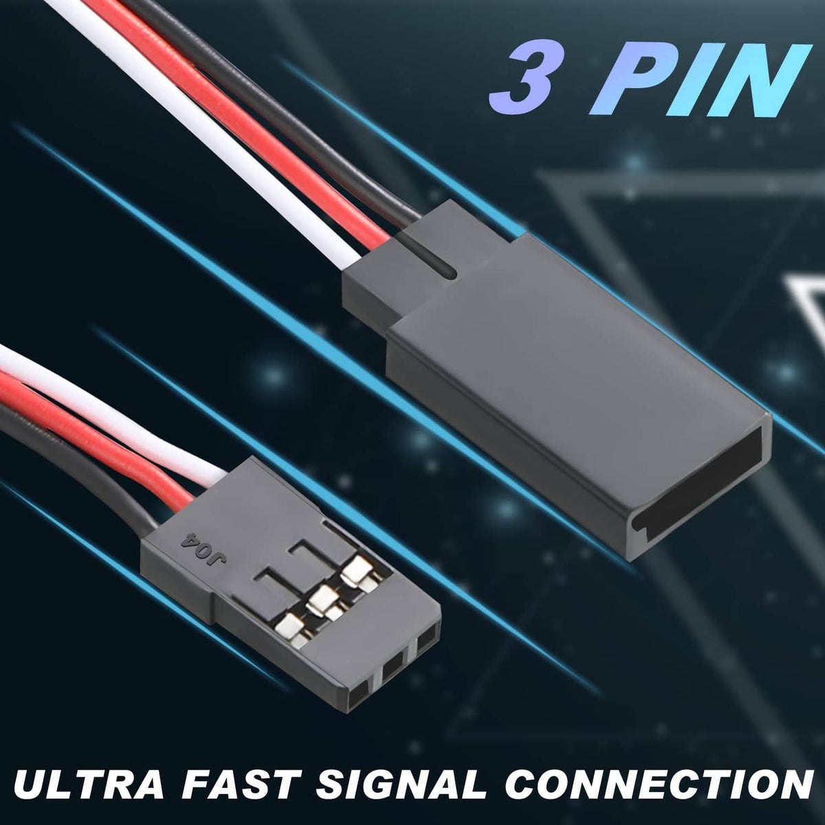 Black 3-pin plug adapter with red and white wires, close-up of connector