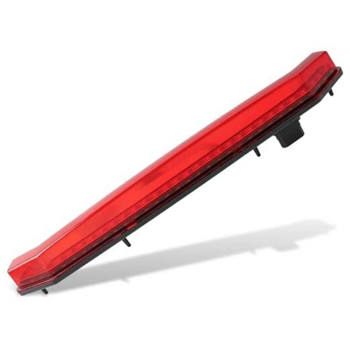 Red LED center tail brake light bar with black mounting tabs, angled close-up