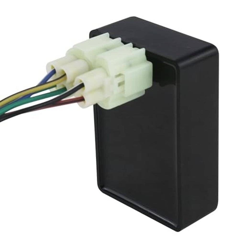 Black CDI control box with two white plug connectors and multi-color wire leads
