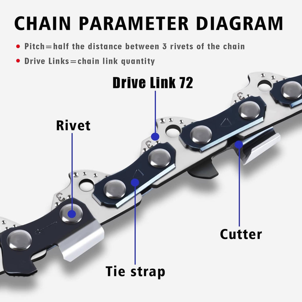 Chainsaw chain cutter and tie strap components, rivet and drive link 72