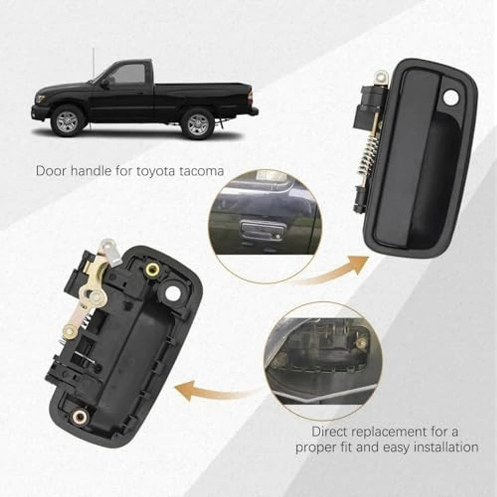 Black exterior door handle with separate inner mechanism and spring-loaded actuator